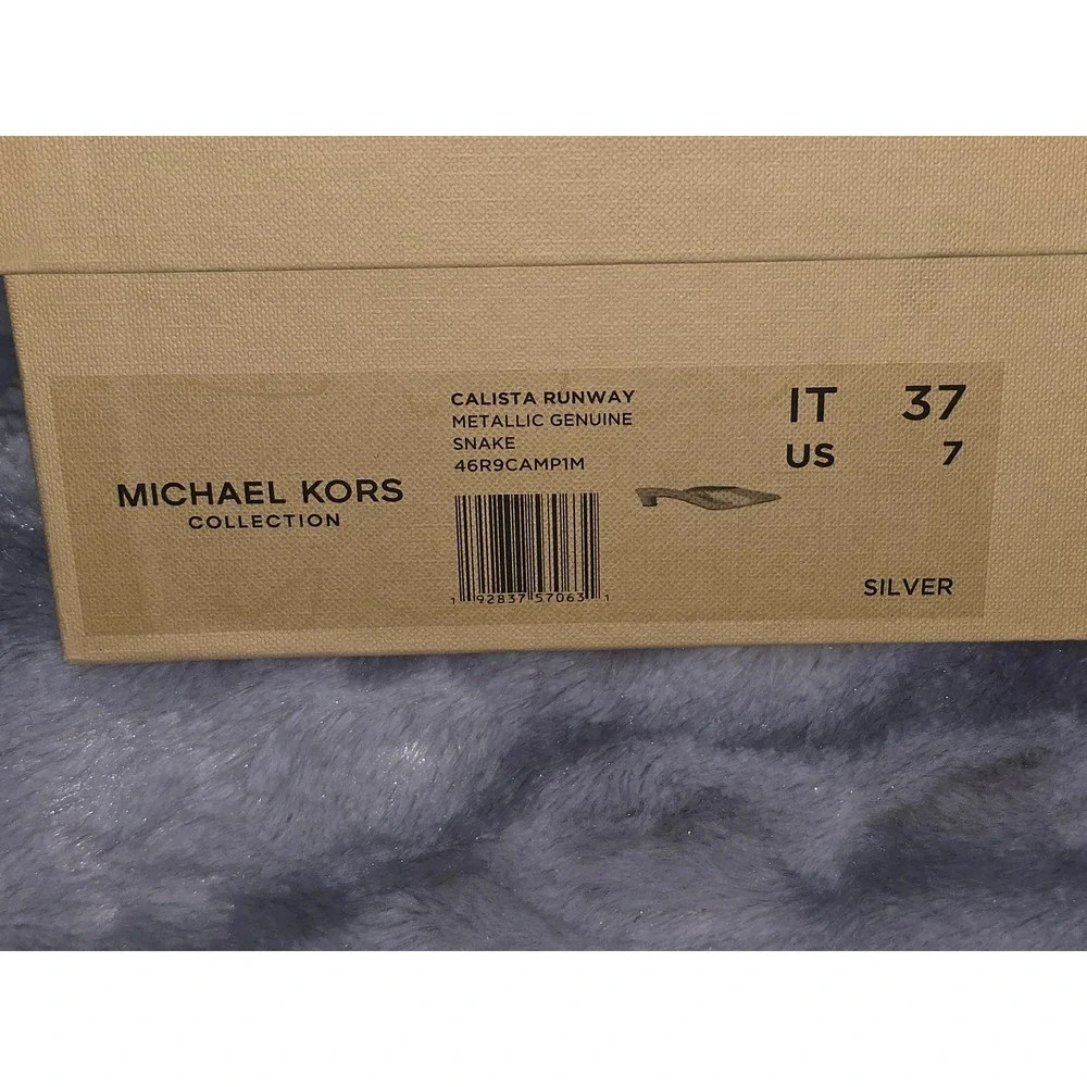 NWB Michael Kors Collection Calista Silver Metallic Snake Print‎ Mule SZ 7